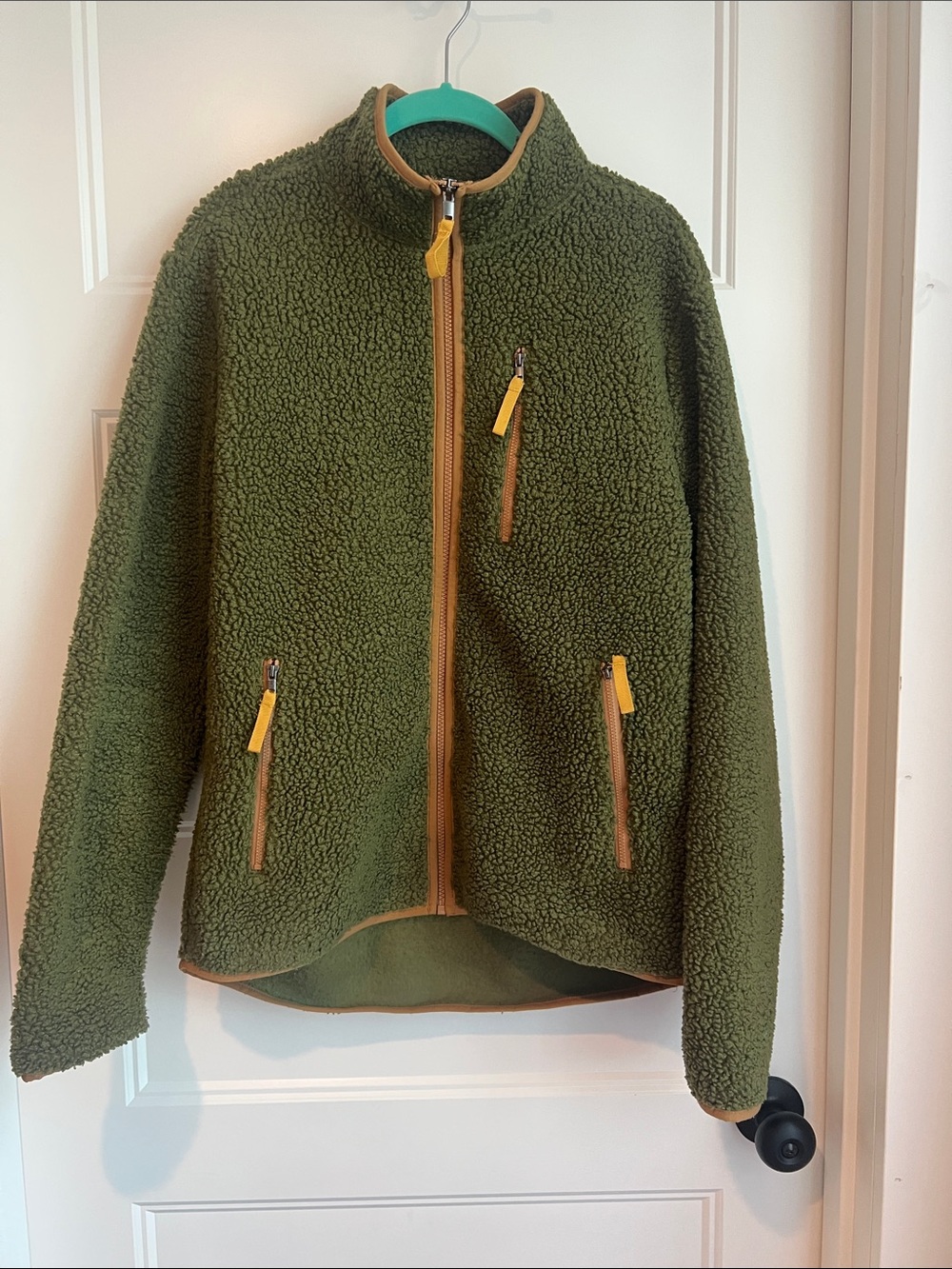 George Olive Green Sherpa Zip Jacket with Mustard Accents